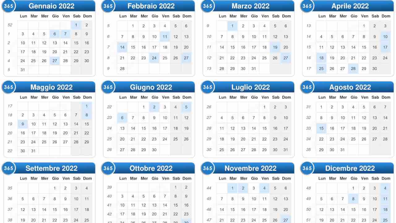 Il calendario 2022 corrisponde a quello del 2011. Se ne avete uno potete riutilizzarlo!